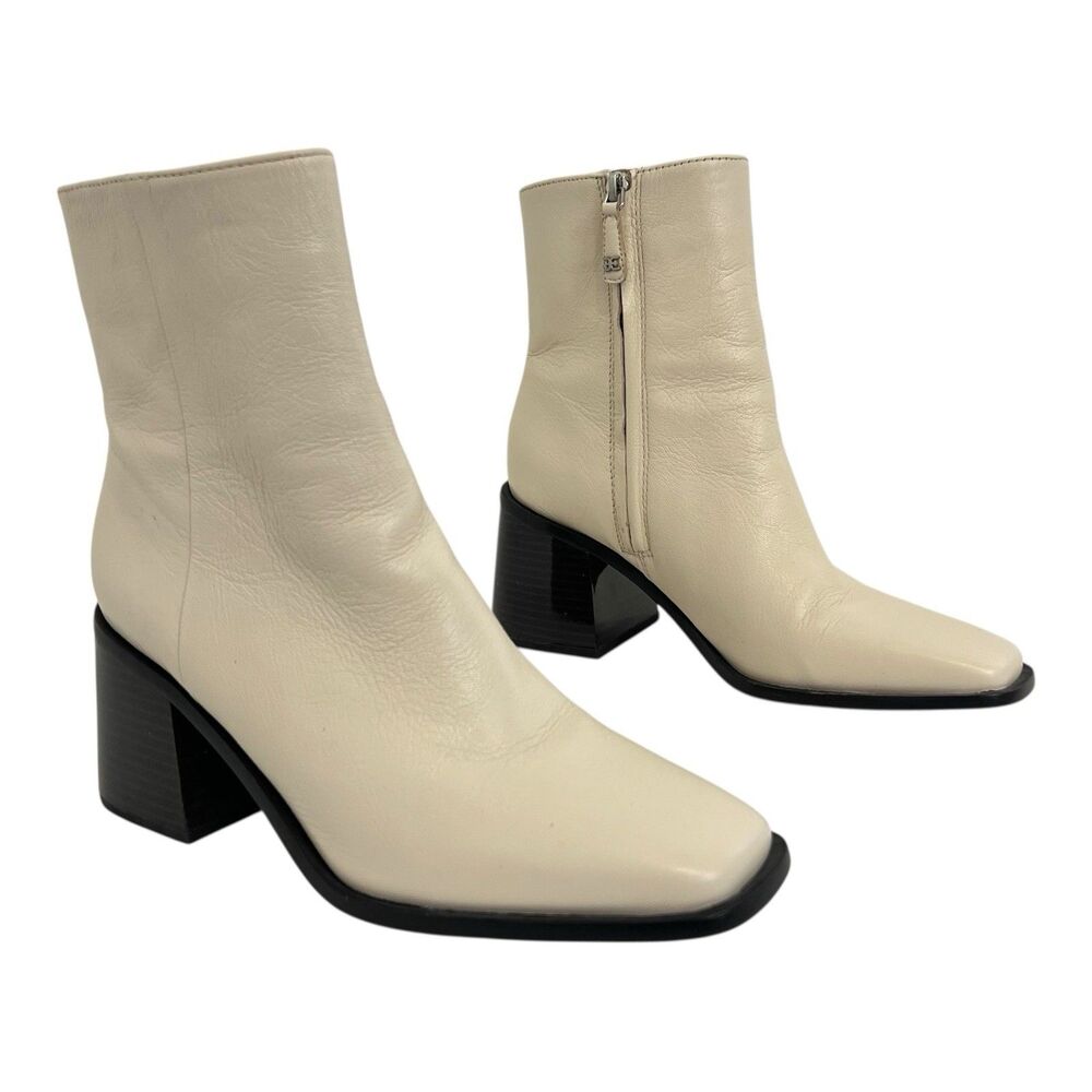 Sam Edelman Women's Size 7.5 Ivory Winnie Square Toe Block Heel Ankle Boot